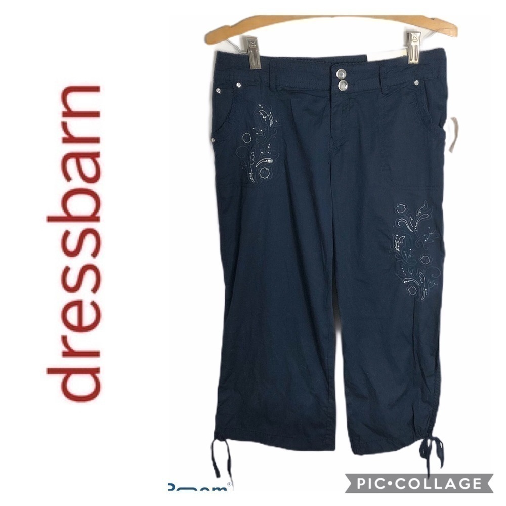 Dressbarn Embroidered Blue Capri Pants NWT Sz 4 Women’s